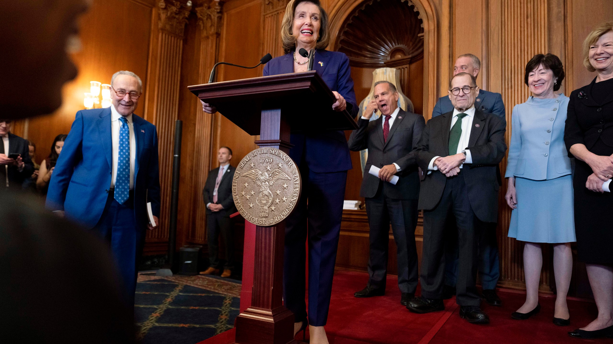 Nancy Pelosi, Chuck Schumer, David Cicilline, Jerrold Nadler, Sean Patrick Maloney, Susan Collins, Tammy Baldwin