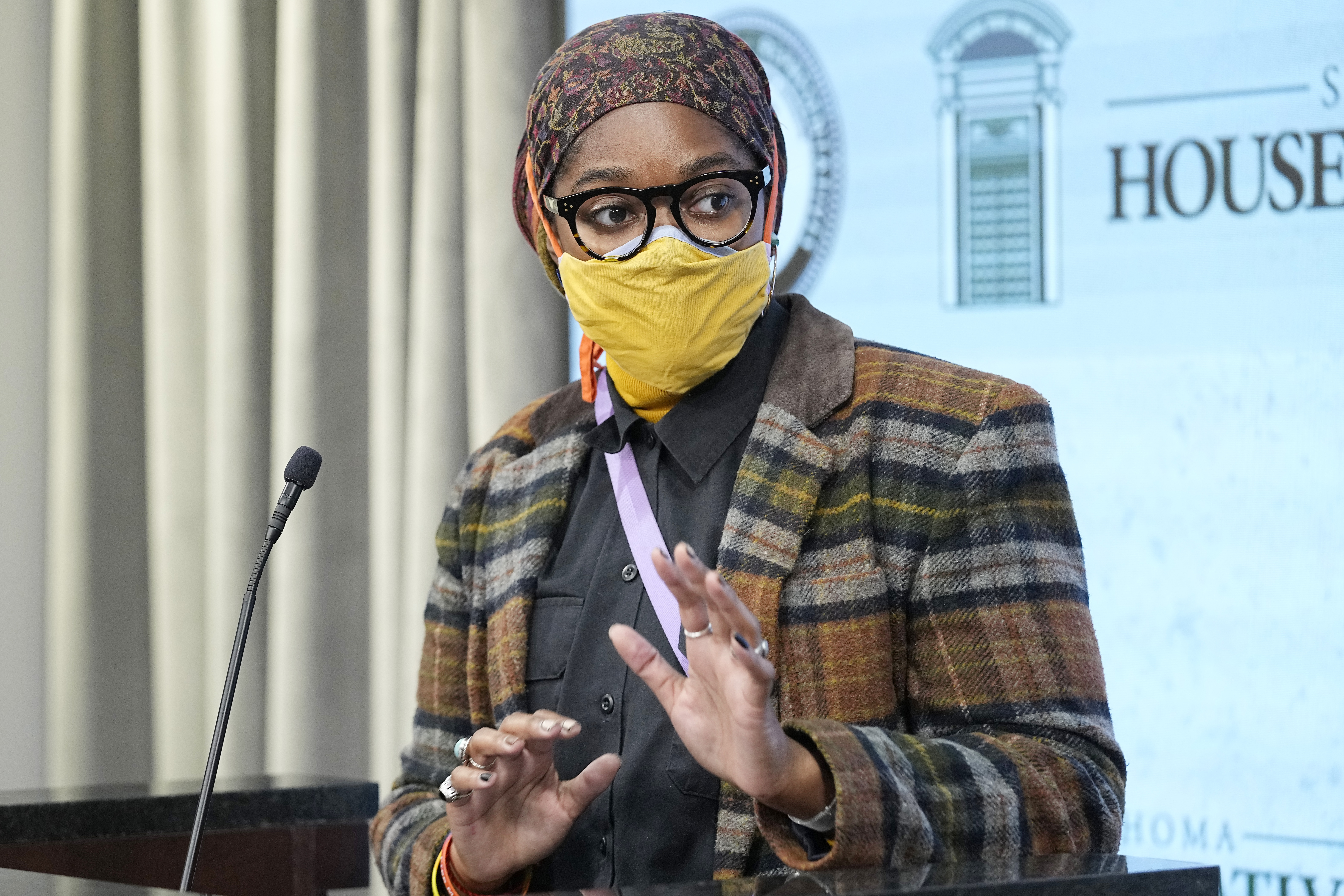 FILE - Oklahoma state Rep. Mauree Turner speaks during a news conference, Dec. 5, 2022, in Oklahoma City. In Oklahoma, Turner, the state's only nonbinary legislator was removed from House committees after a transgender protester sought refuge in their office. In an increasingly polarized political atmosphere, experts say these kinds of harsh punishments for minority party members standing up for principles they believe in will likely become more common, especially when acts of civil disobedience clash with the rigid policies and procedures of legislative decorum. (AP Photo/Sue Ogrocki, File)