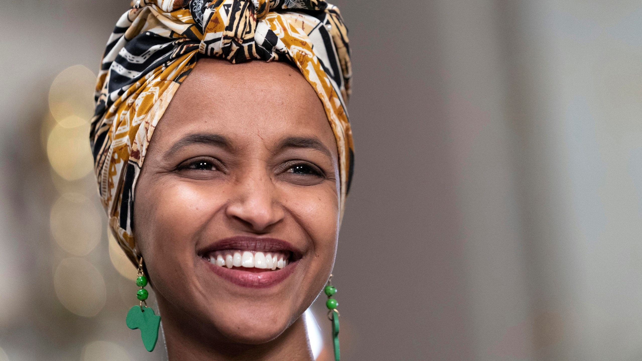 FILE - Rep. Ilhan Omar, D-Minn., speaks during an interview before President Joe Biden's State of the Union address to a joint session of Congress at the Capitol, Tuesday, Feb. 7, 2023, in Washington. In interviews with nearly a dozen Democrats in the House and Senate, Omar is portrayed as a serious legislator who in the past four years has earned admiration for giving voice to marginalized groups often forgotten on Capitol Hill. (AP Photo/Jose Luis Magana, File)