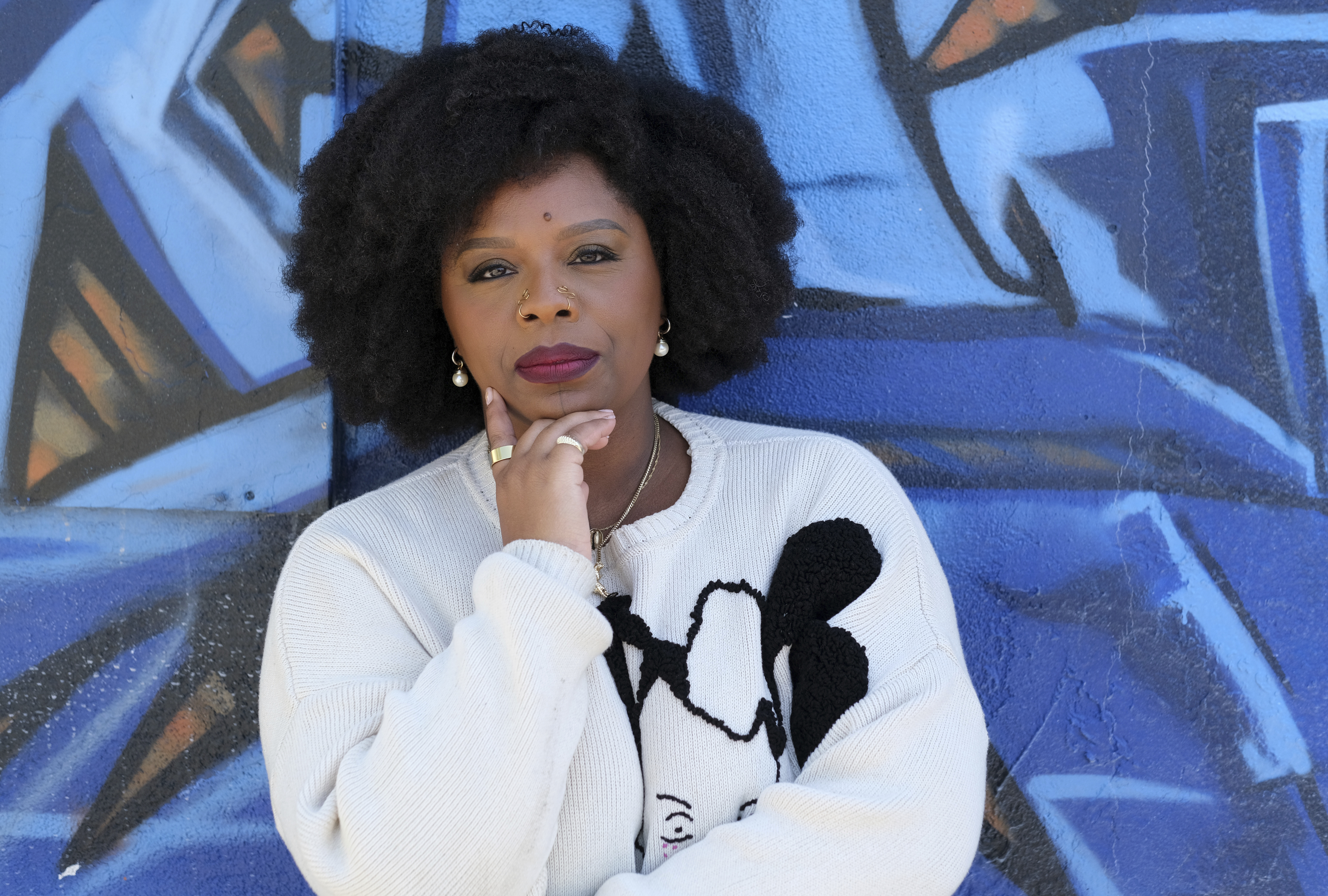 Artist Patrisse Cullors poses for a portrait at her studio, Friday, March 24, 2023, in Los Angeles. (AP Photo/Chris Pizzello)