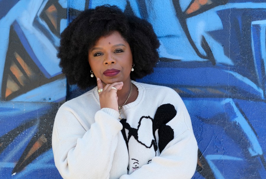 Artist Patrisse Cullors poses for a portrait at her studio, Friday, March 24, 2023, in Los Angeles. (AP Photo/Chris Pizzello)