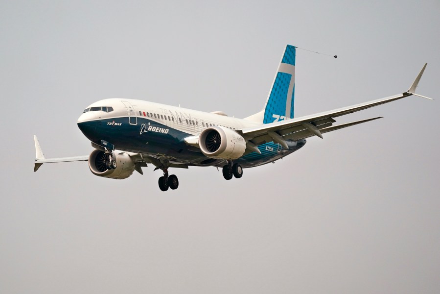 FILE - In this Wednesday, Sept. 30, 2020, file photo, a Boeing 737 Max jet, piloted by Federal Aviation Administration Chief Steve Dickson, prepares to land at Boeing Field following a test flight in Seattle. Boeing said Thursday, April 13, 2023 that production and delivery of a “significant number” of its 737 Max planes could be delayed because of questions about a supplier’s work on the fuselages. (AP Photo/Elaine Thompson, File)