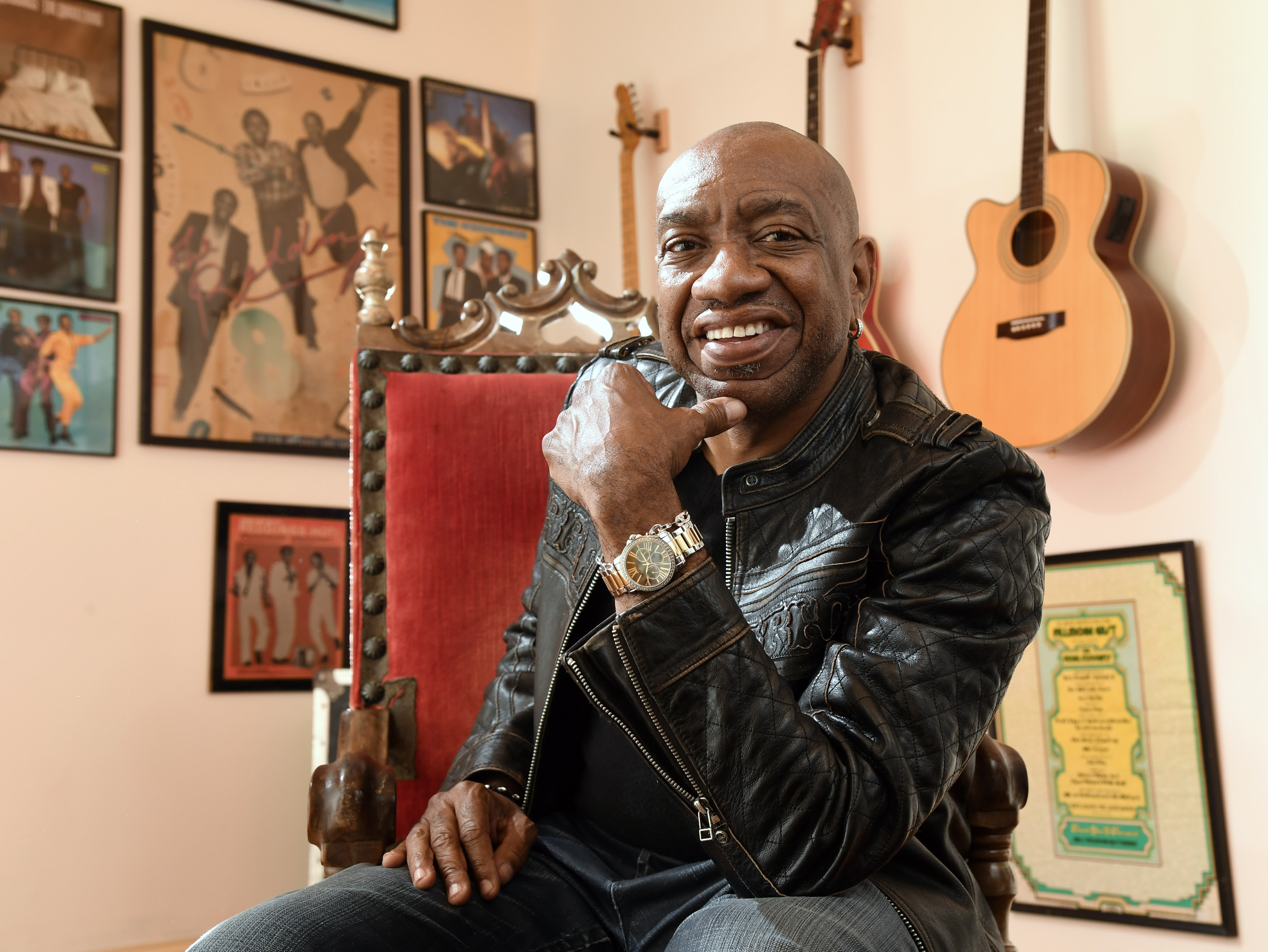 Otis Redding III appears at his home in Macon, Ga., in 2017. Redding III has died from cancer at age 59. He was the son and namesake of the late, legendary soul singer Otis Redding. (Woody Marshall/The Macon Telegraph via AP)