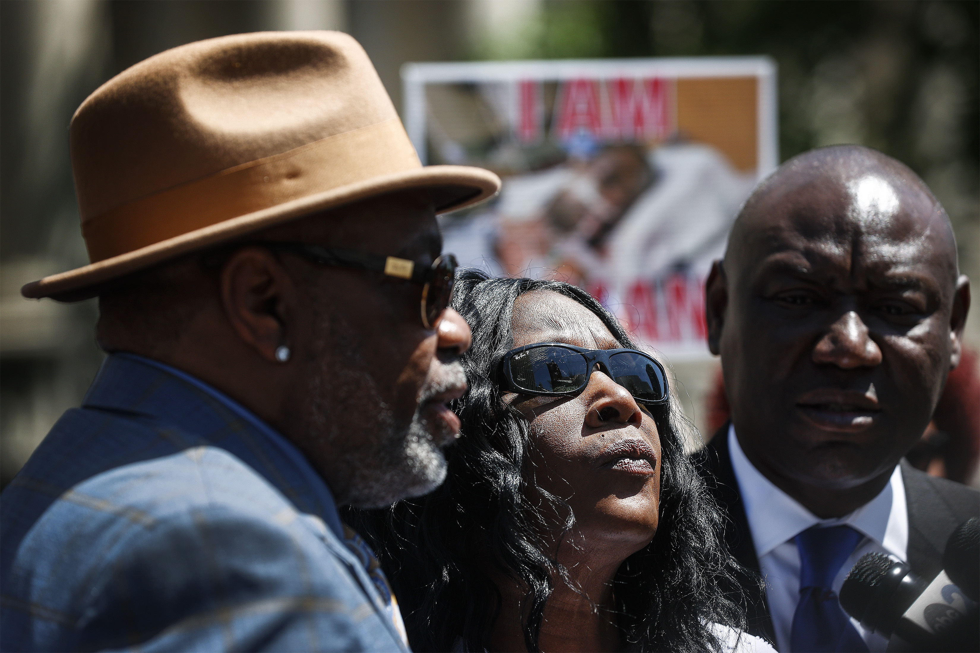 Rodney and RowVaughn Wells, the parents of Tyre Nichols, listen during a news conference about a lawsuit filed against the city of Memphis and police officers, Wednesday April 19, 2023 in Memphis, Tenn. The family of Tyre Nichols, who died after a brutal beating by five Memphis police officers, sued the officers and the city of Memphis on Wednesday, blaming them for his death and accusing officials of allowing a special unit’s aggressive tactics to go unchecked despite warning signs. (Mark Weber/Daily Memphian via AP)