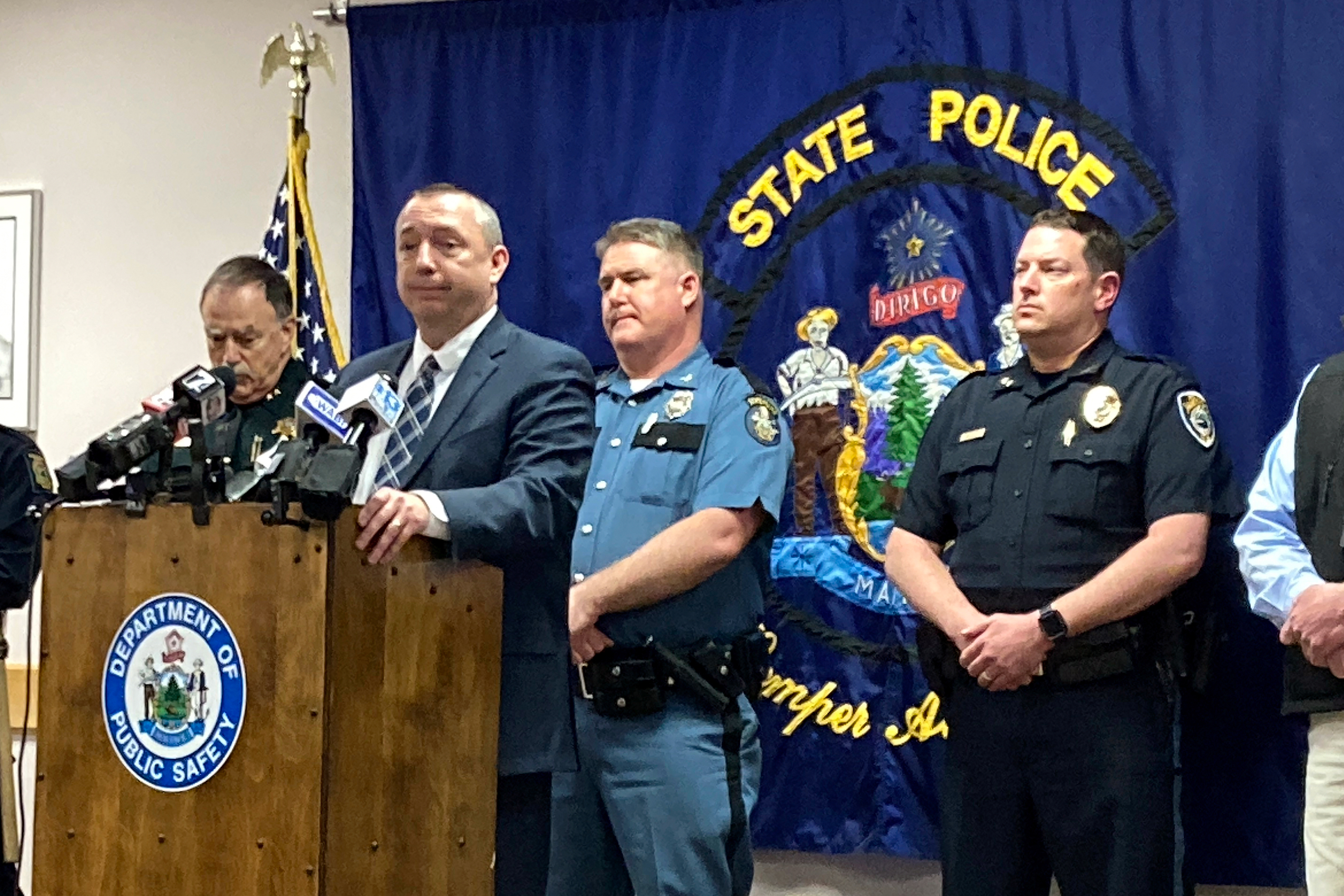 Maine Department of Public Safety Commissioner Mike Sauschuck leads a news conference, Wednesday, April 19, 2023, in Augusta, Maine, about shootings in the state. A Maine man who police say killed four people in a home and then shot three others randomly on a busy highway had been released days earlier from prison, a state official said Wednesday. (AP Photo/Patrick Whittle)