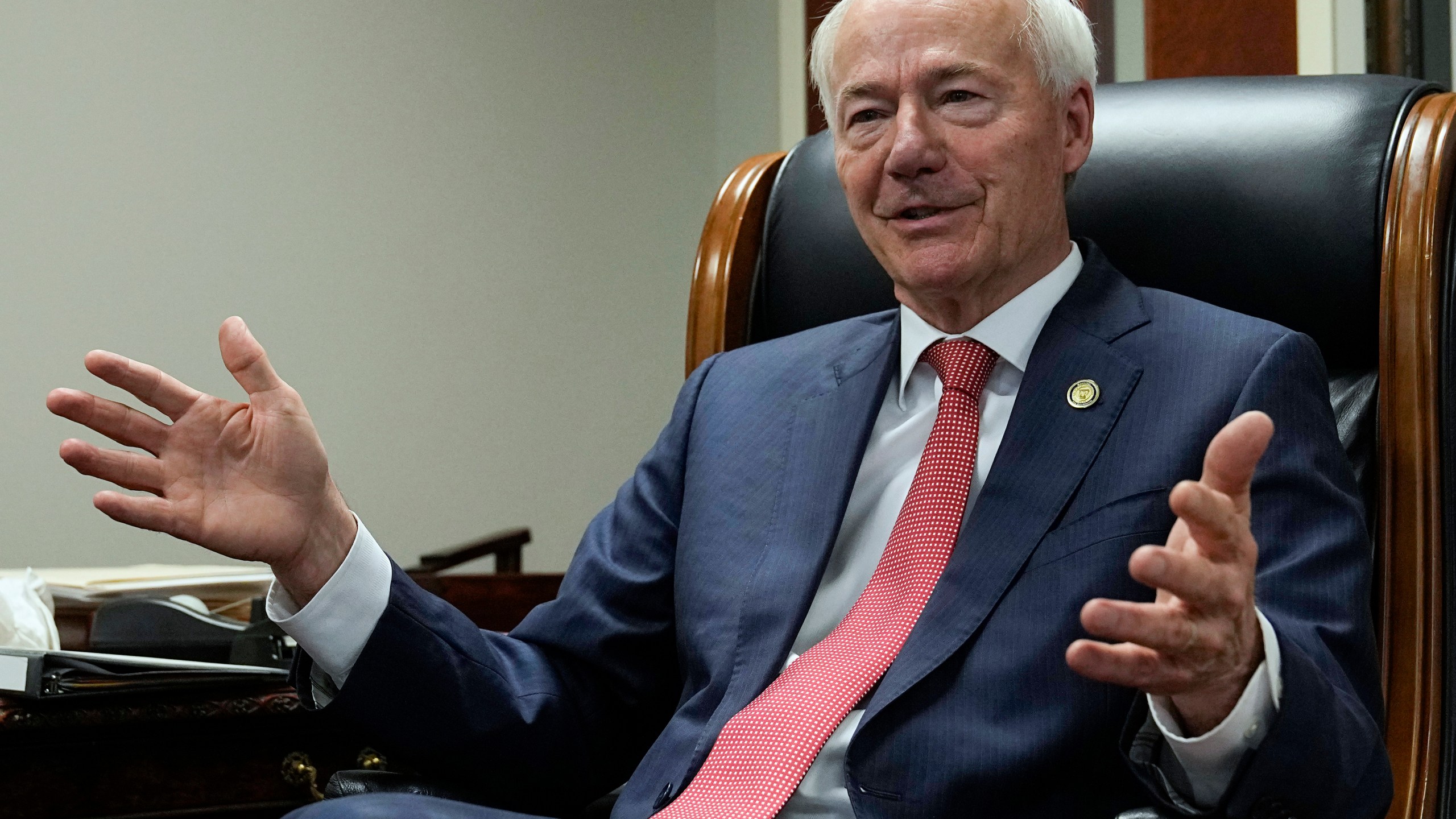 Former Arkansas Gov. Asa Hutchinson speaks during an interview in his office Wednesday, April 19, 2023, in Rogers, Ark.. (AP Photo/Sue Ogrocki)