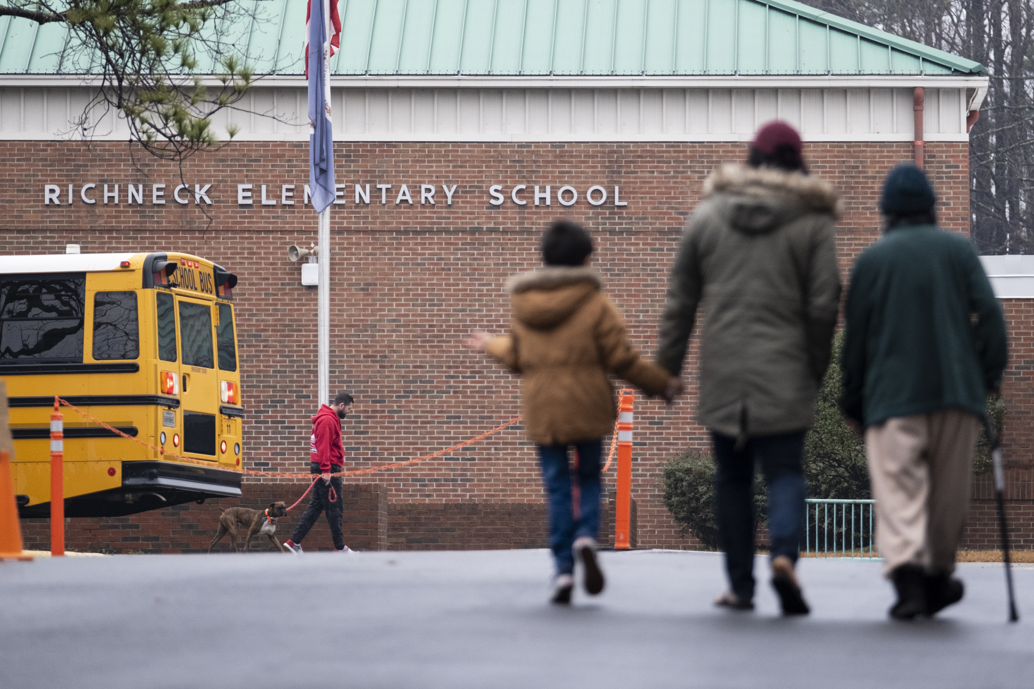 FILE - Students return to Richneck Elementary in Newport News, Va., on Jan. 30, 2023. The Virginia school district where a 6-year-old shot his teacher argues that her injuries fall under the state's workers compensation act and cannot be addressed through her $40 million lawsuit, according to court documents filed, Wednesday, April 26. (Billy Schuerman/The Virginian-Pilot via AP, File)