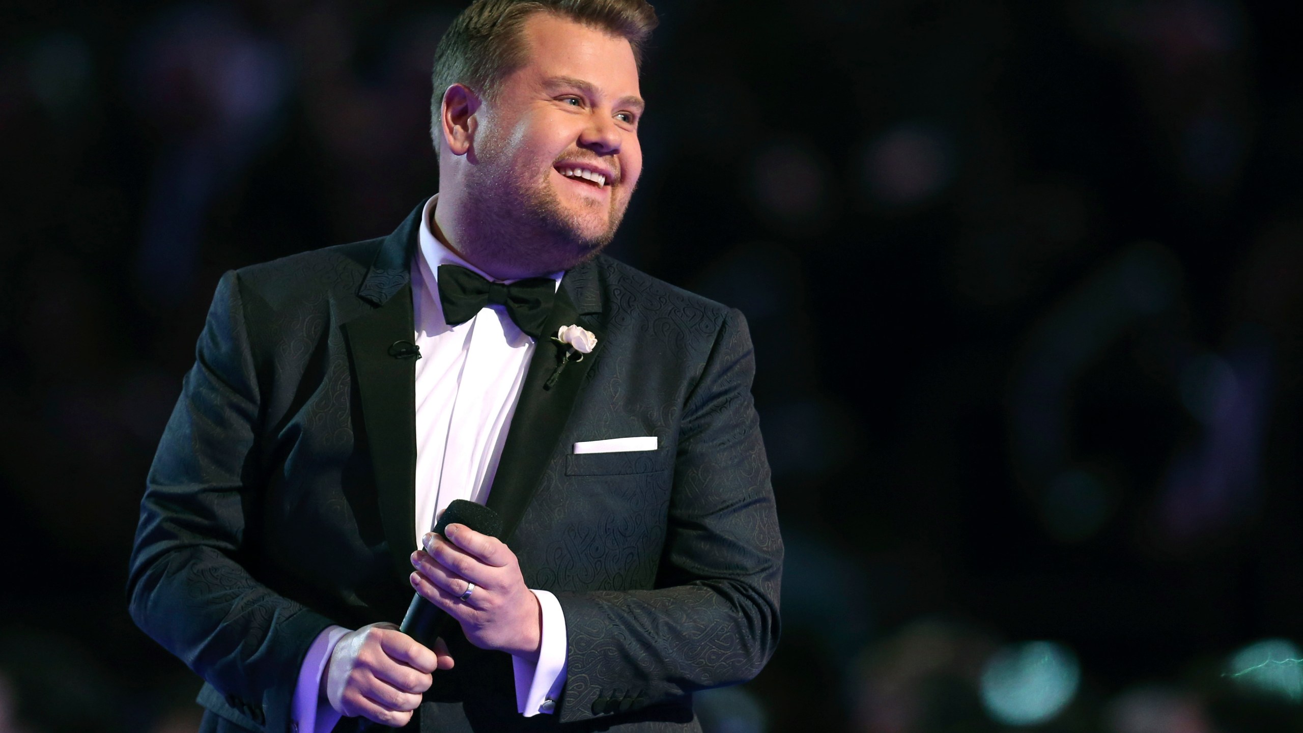 FILE - James Corden hosts at the 60th annual Grammy Awards at Madison Square Garden on Jan. 28, 2018, in New York. Corden bid farewell Thursday, April 27, 2023, to his late-night CBS talk show “The Late Late Show with James Corden" after eight seasons. (Photo by Matt Sayles/Invision/AP, File)