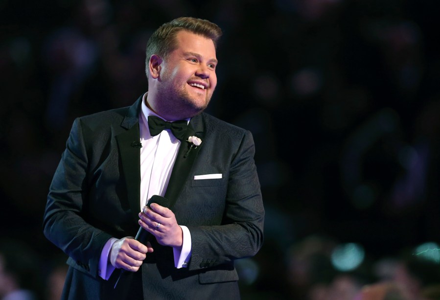 FILE - James Corden hosts at the 60th annual Grammy Awards at Madison Square Garden on Jan. 28, 2018, in New York. Corden bid farewell Thursday, April 27, 2023, to his late-night CBS talk show “The Late Late Show with James Corden" after eight seasons. (Photo by Matt Sayles/Invision/AP, File)