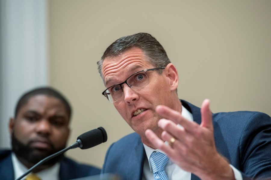 FILE - Rep. Randy Feenstra, R-Iowa, speaks during hearing March 29, 2022, in Washington. House Republicans are touting their debt limit package as a first step toward fiscal restraint. They say it's past time for Congress to reduce the swelling deficits that they say are threatening the fiscal health of the country. But a group of Midwestern Republicans went to Speaker Kevin McCarthy's office this week on a mission to preserve billions of dollars in federal support for biofuels and ethanol.(Rod Lamkey/Pool Photo via AP, File)