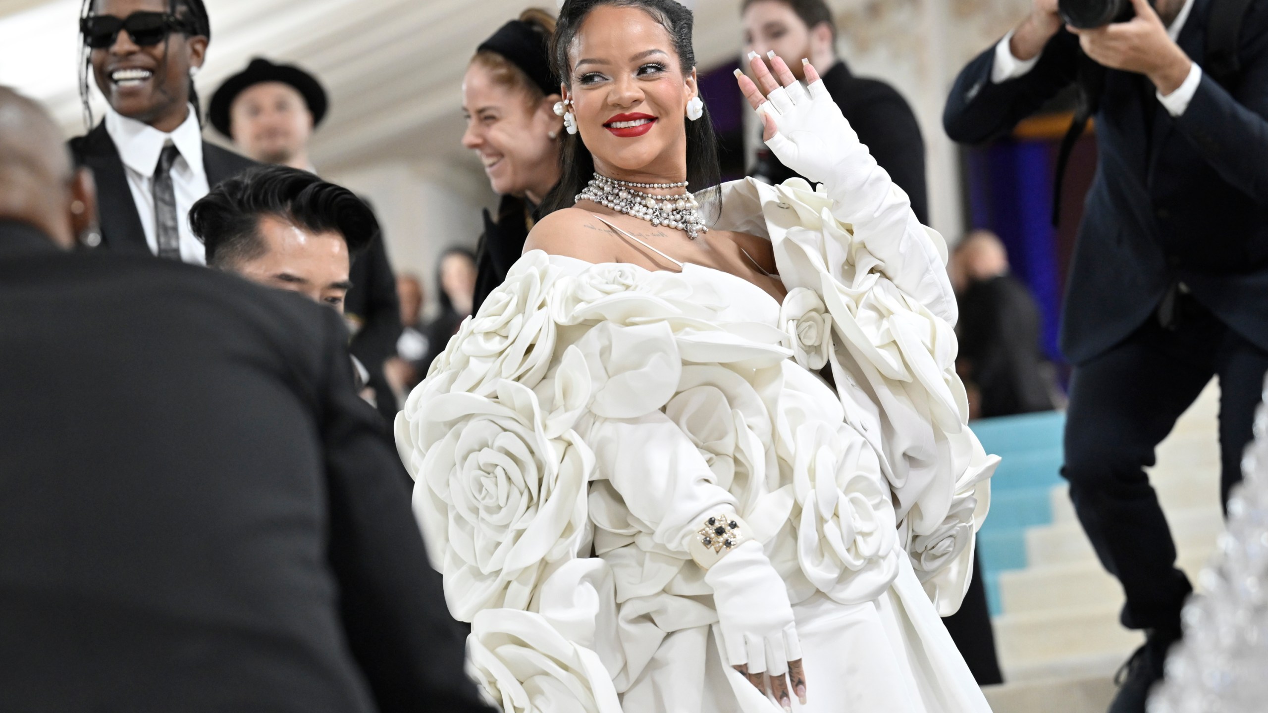 Rihanna attends The Metropolitan Museum of Art's Costume Institute benefit gala celebrating the opening of the "Karl Lagerfeld: A Line of Beauty" exhibition on Monday, May 1, 2023, in New York. (Photo by Evan Agostini/Invision/AP)