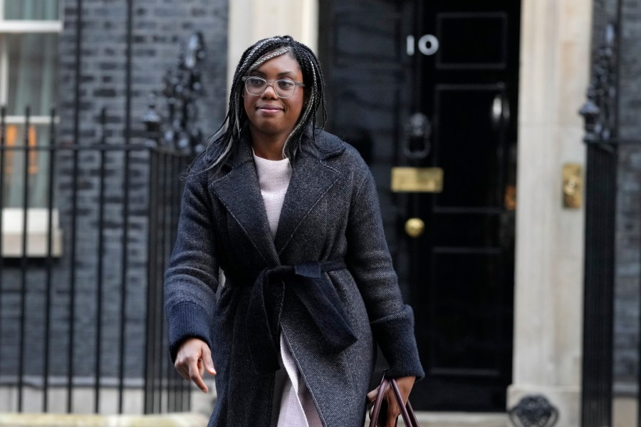 FILE - Kemi Badenoch, Britain's Secretary of State for International Trade and President of the Board of Trade, Minister for Women and Equalities leaves after attending a cabinet meeting in Downing Street in London, on Jan. 17, 2023. The U.K. government on Wednesday May 10, 2023 scrapped plan to remove all remaining EU laws, some 4,000 in all, from British statute books by the end of this year — a post-Brexit goal that critics said was rash and unachievable. Badenoch said in a written statement that the government would instead draw up a list of about 600 specific laws that would be revoked. (AP Photo/Kirsty Wigglesworth, File)