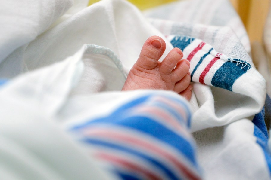 FILE - The toes of a baby are seen DHR Health, July 29, 2020, in McAllen, Texas. Dutton and Wrenlee are on the rise but they’re no match for champs Liam and Olivia as the top baby names in the U.S. last year. (AP Photo/Eric Gay, File)