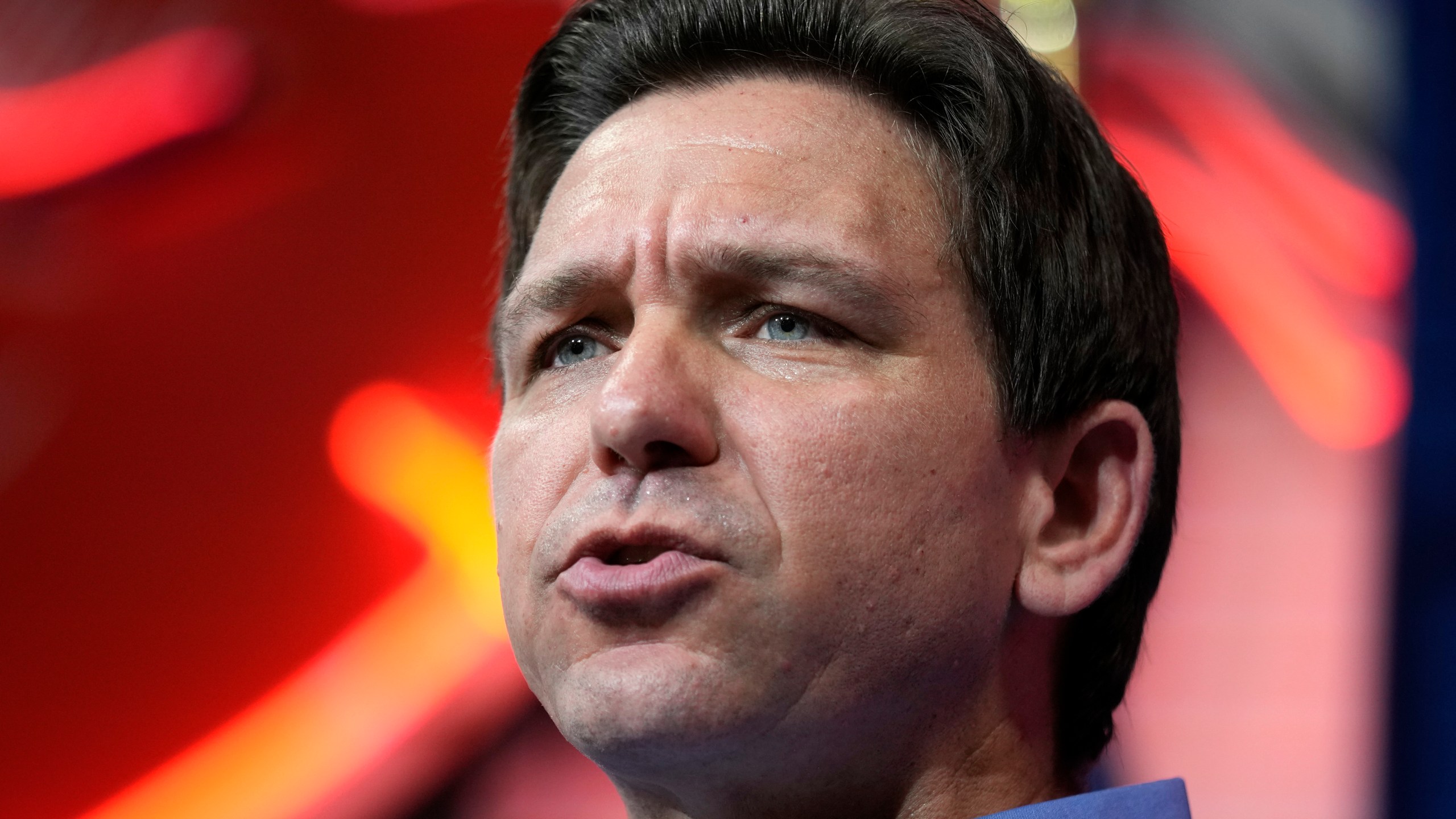 Florida Gov. Ron DeSantis speaks during a fundraising picnic for U.S. Rep. Randy Feenstra, R-Iowa, Saturday, May 13, 2023, in Sioux Center, Iowa. (AP Photo/Charlie Neibergall)