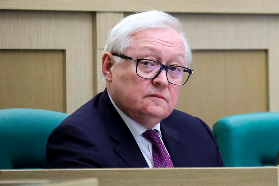 FILE - In this photo released by The Federal Assembly of The Russian Federation, Russian Deputy Foreign Minister Sergei Ryabkov attends a session of the Federal Assembly in Moscow, Russia, Wednesday, April 12, 2023. Deputy Foreign Minister Sergei Ryabkov told reporters that Moscow will rescind the ratification of the nuclear test ban treaty to "mirror" the action by the U.S. He added that if the U.S. conducts a nuclear test, "we will be forced to mirror that as well." (The Federal Assembly of The Russian Federation via AP, File)