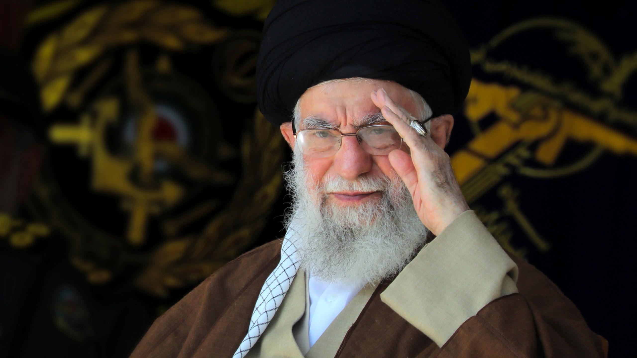 In this picture released by an official website of the office of the Iranian supreme leader, Supreme Leader Ayatollah Ali Khamenei reviews a group of armed forces cadets during their graduation ceremony in Tehran, Iran, Tuesday, Oct. 10, 2023. (Office of the Iranian Supreme Leader via AP)