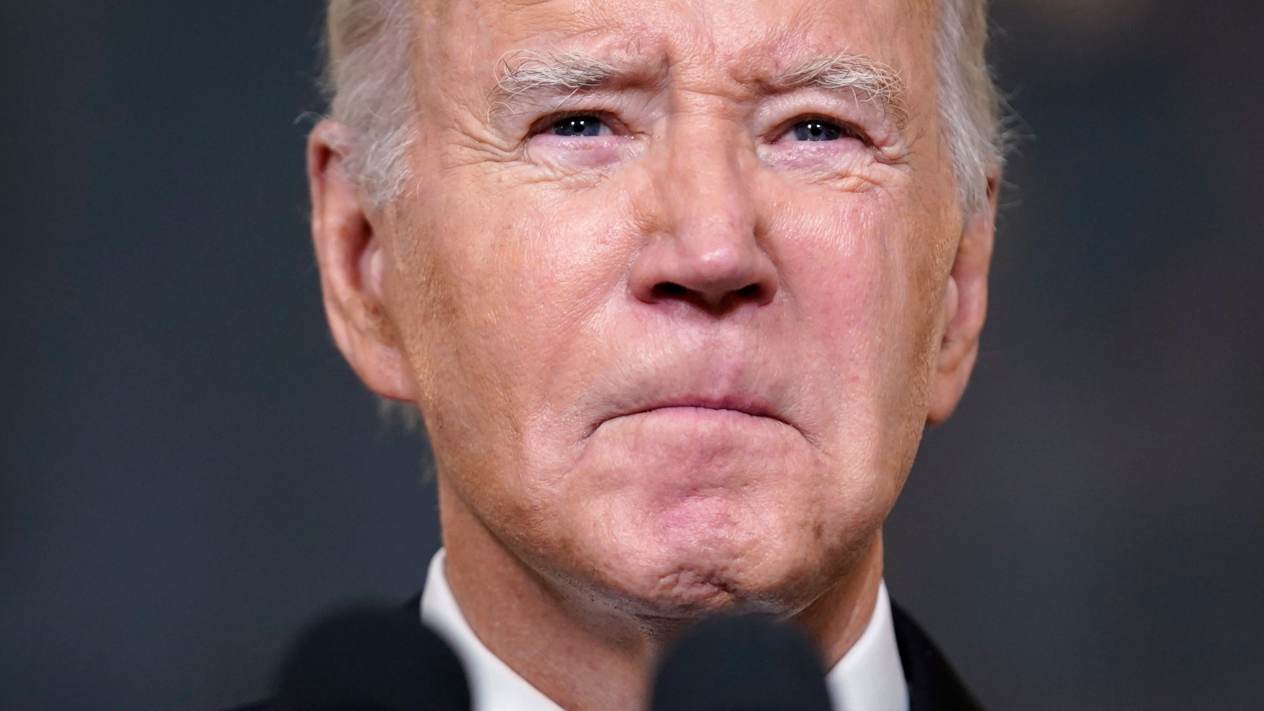 President Joe Biden speaks Tuesday, Oct. 10, 2023, in the State Dining Room of the White House in Washington, about the war between Israel and the militant Palestinian group Hamas. (AP Photo/Evan Vucci)