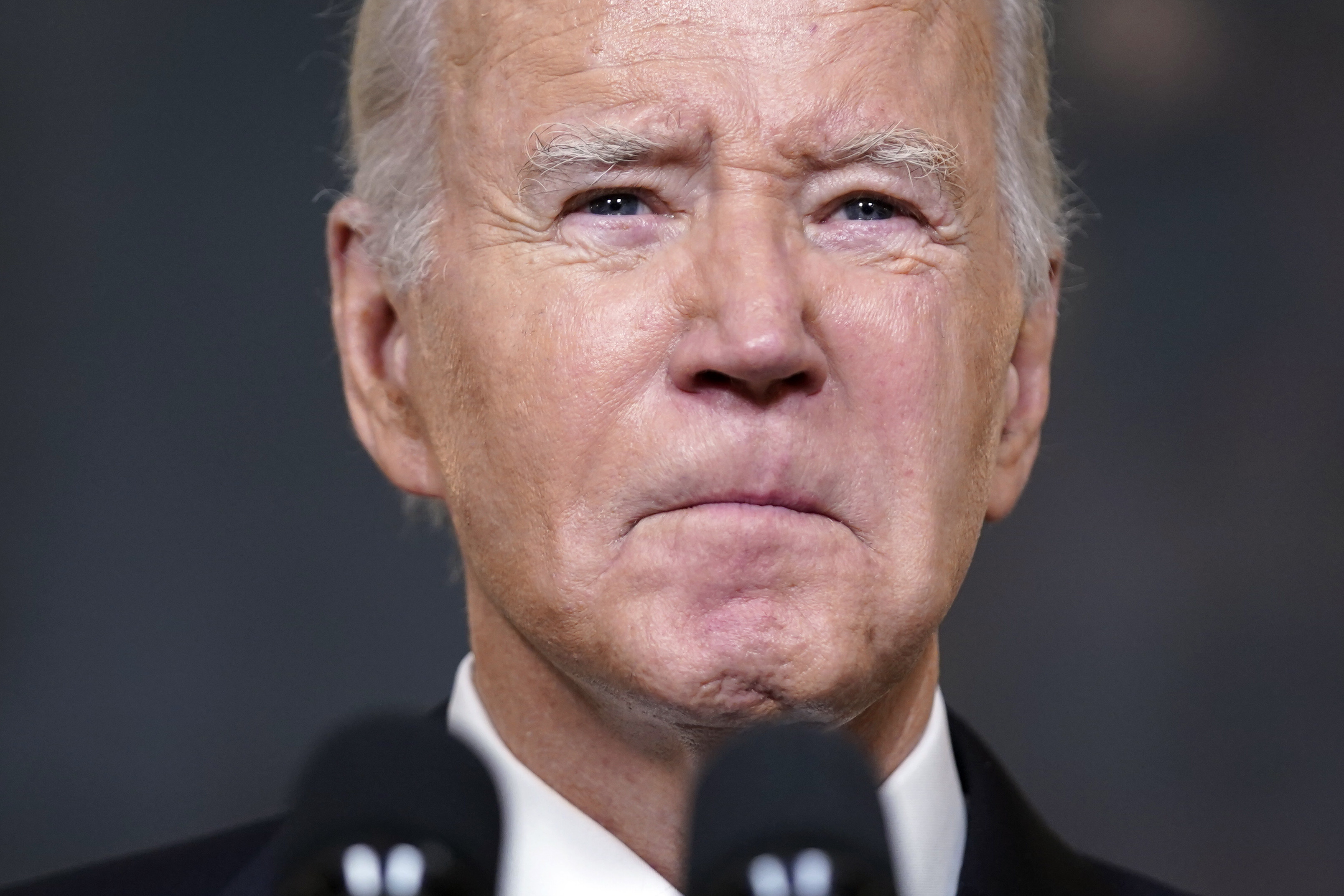 President Joe Biden speaks Tuesday, Oct. 10, 2023, in the State Dining Room of the White House in Washington, about the war between Israel and the militant Palestinian group Hamas. (AP Photo/Evan Vucci)