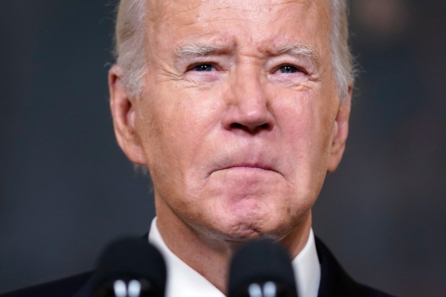 President Joe Biden speaks Tuesday, Oct. 10, 2023, in the State Dining Room of the White House in Washington, about the war between Israel and the militant Palestinian group Hamas. (AP Photo/Evan Vucci)