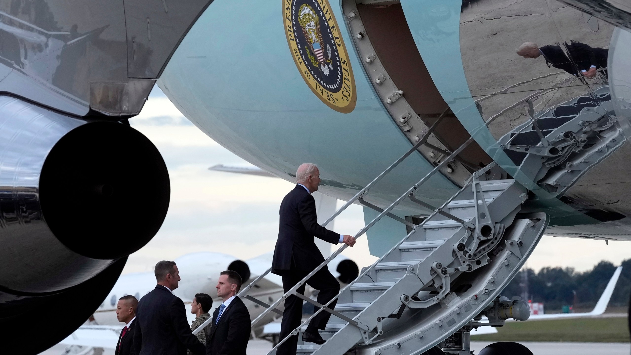 President Joe Biden walks up the steps of Air Force One at Andrews Air Force Base, Md., Tuesday, Oct. 17, 2023, as he heads to Israel. (AP Photo/Susan Walsh)