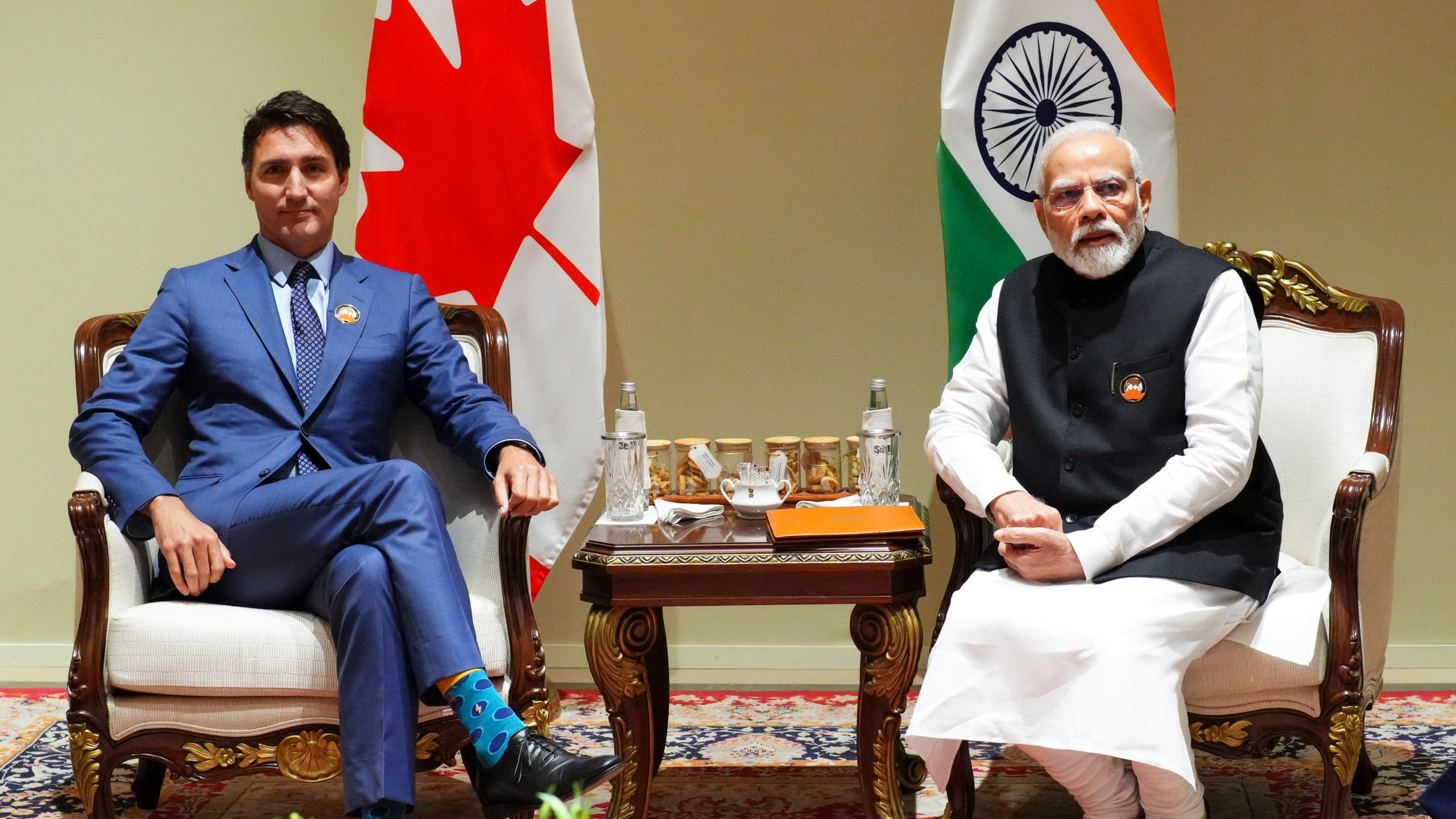 FILE - Prime Minister Justin Trudeau takes part in a bilateral meeting with Indian Prime Minister Narendra Modi during the G20 Summit in New Delhi, India on Sunday, Sept. 10, 2023. The Biden administration is nervously watching a dispute between Canada and India, with some officials concerned it could upend the U.S. strategy toward the Indo-Pacific that is directed at blunting China’s influence there and elsewhere. (Sean Kilpatrick/The Canadian Press via AP, File)