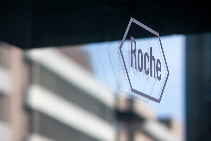 FILE - The logo of the pharmaceutical company Roche pictured in Basel, Switzerland, on Feb. 1, 2017. (Alexandra Wey/Keystone via AP, File)
